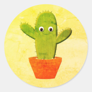 Cute Cartoon Cactus Painting Ronde Sticker