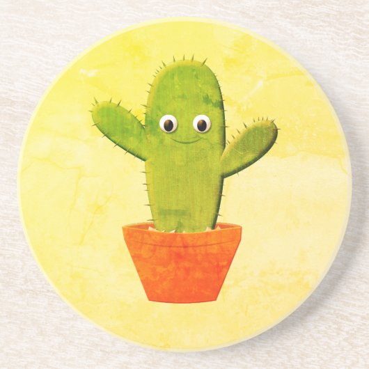 Cute Cartoon Cactus Painting Zandsteen Onderzetter (Voorkant)