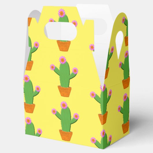 Cute Cartoon Cactus Patroon met roze bloemen Bedankdoosjes (Geopend)