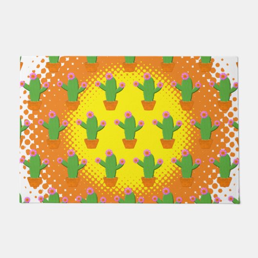 Cute Cartoon Cactus Patroon met roze bloemen Deurmat (Voorkant)