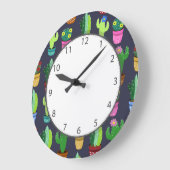 Cute Cartoon Cactus Pattern Grey Numbers Grote Klok (Hoek)
