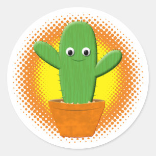 Cute Cartoon Cactus Tekening Ronde Sticker