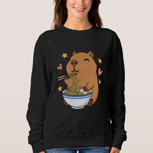 Cute Cartoon Capybara Eating Ramen with Chopsticks Trui (Voorkant)