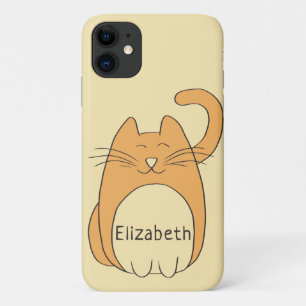 Cute Cartoon Cat Add Name   Beige Case-Mate iPhone Case