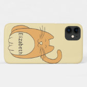 Cute Cartoon Cat Add Name | Beige Case-Mate iPhone Case (Achterkant (horizontaal))