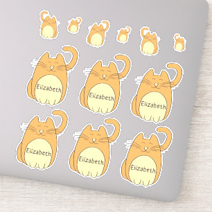 Cute Cartoon Cat Add Name   Beige contour cut Sticker