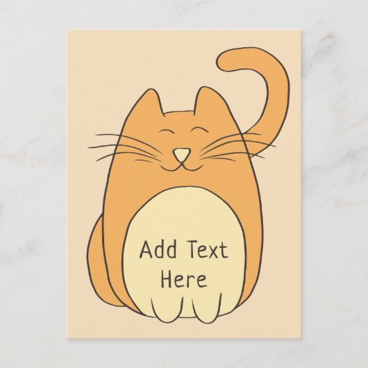 Cute Cartoon Cat Add Name | Beige Feestdagenkaart (Voorkant)
