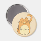 Cute Cartoon Cat Add Name | Beige Magneet (Voorkant / Achterkant)