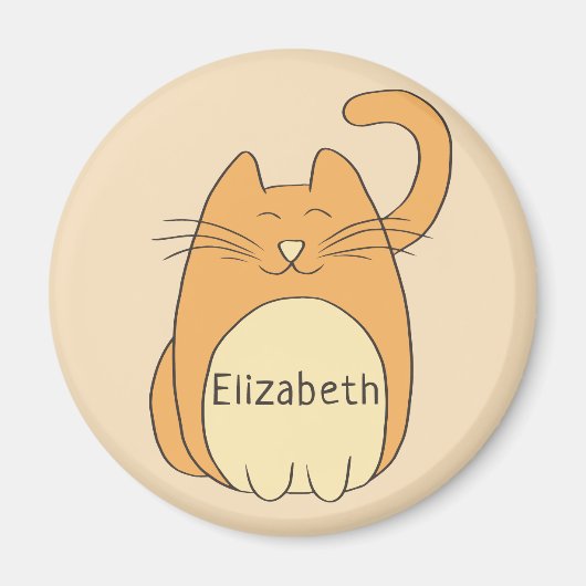 Cute Cartoon Cat Add Name | Beige Magneet (Voorkant)