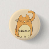 Cute Cartoon Cat Add Name | Beige Ronde Button 3,2 Cm (Voorkant)