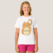 Cute Cartoon Cat Add Name | Beige T-shirt (Voorkant volledig)