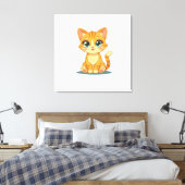 **Cute Cartoon Cat – Adorable Kitty Illustration** Canvas Afdruk (Insitu (Slaapkamer))