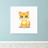 **Cute Cartoon Cat – Adorable Kitty Illustration** Canvas Afdruk (Insitu (Houten vloer))