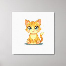 **Cute Cartoon Cat – Adorable Kitty Illustration** Canvas Afdruk