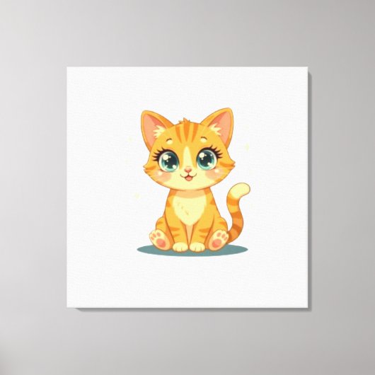 **Cute Cartoon Cat – Adorable Kitty Illustration** Canvas Afdruk (Voorkant)
