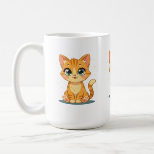 **Cute Cartoon Cat – Adorable Kitty Illustration** Koffiemok (Links)
