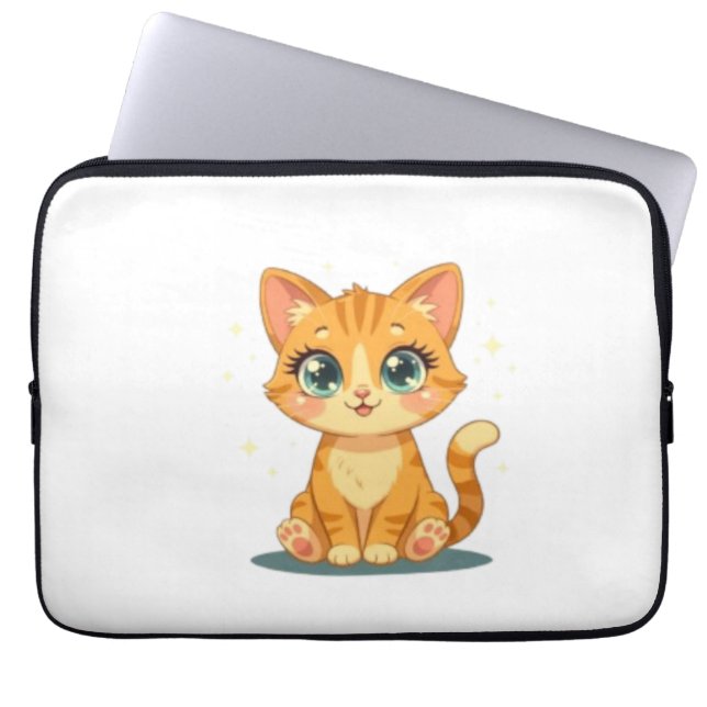 **Cute Cartoon Cat – Adorable Kitty Illustration** Laptop Sleeve (Voorkant)