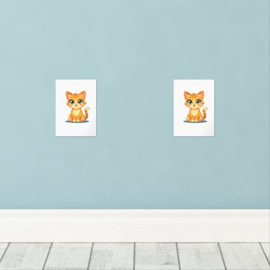 **Cute Cartoon Cat – Adorable Kitty Illustration** Muurkunst Sets (Houten vloer)