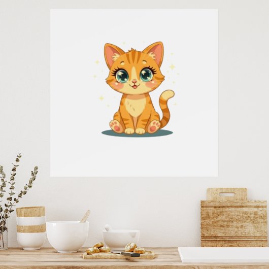 **Cute Cartoon Cat – Adorable Kitty Illustration** Poster (Keuken)