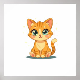 **Cute Cartoon Cat – Adorable Kitty Illustration** Poster