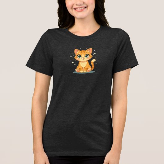 **Cute Cartoon Cat – Adorable Kitty Illustration** Tri-Blend Shirt (Voorkant)