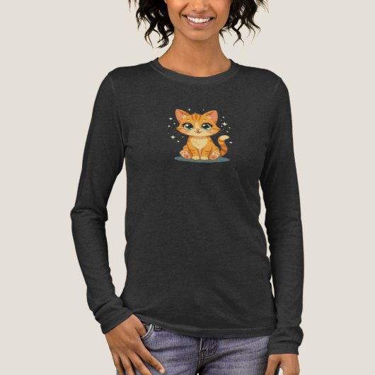 **Cute Cartoon Cat – Adorable Kitty Illustration** Tri-Blend Shirt (Voorkant)