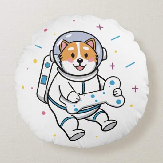 Cute Cartoon Cat Astronaut Round Pillow Rond Kussen (Voorkant)