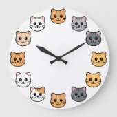 Cute Cartoon Cat Faces Kawaii Feline Wall Clock Grote Klok (Voorkant)