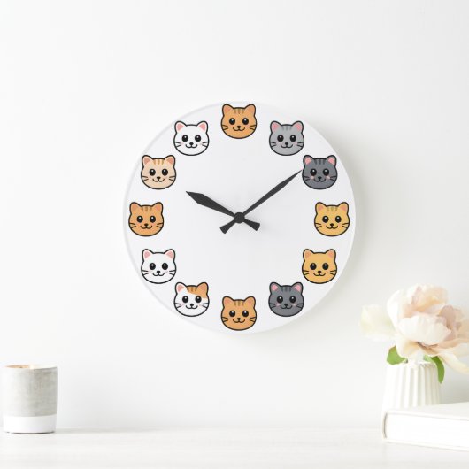 Cute Cartoon Cat Faces Kawaii Feline Wall Clock Grote Klok (Huis)