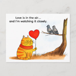 Cute Cartoon Cat Holding Heart Balloon Illustratio Briefkaart