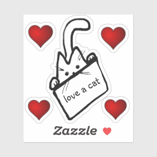 Cute Cartoon Cat in een tas Love a Cat with Heart Sticker (Vel)