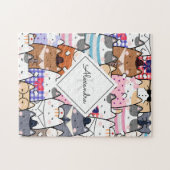 Cute Cartoon Cat Kitten Pattern Monogram Girl Name Legpuzzel (Horizontaal)