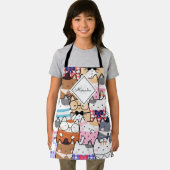 Cute Cartoon Cat Kitten Pattern Monogram Girl Name Schort (Insitu)