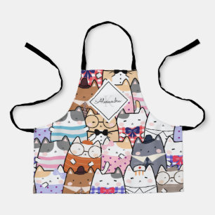 Cute Cartoon Cat Kitten Pattern Monogram Girl Name Schort