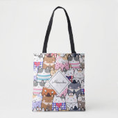 Cute Cartoon Cat Kitten Pattern Monogram Girl Name Tote Bag (Voorkant)