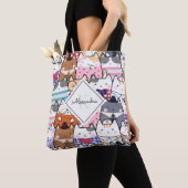 Cute Cartoon Cat Kitten Pattern Monogram Girl Name Tote Bag (Dichtbij)