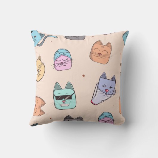 Cute Cartoon Cat Kitty Faces Pattern Patterns | Pa Kussen (Achterkant)