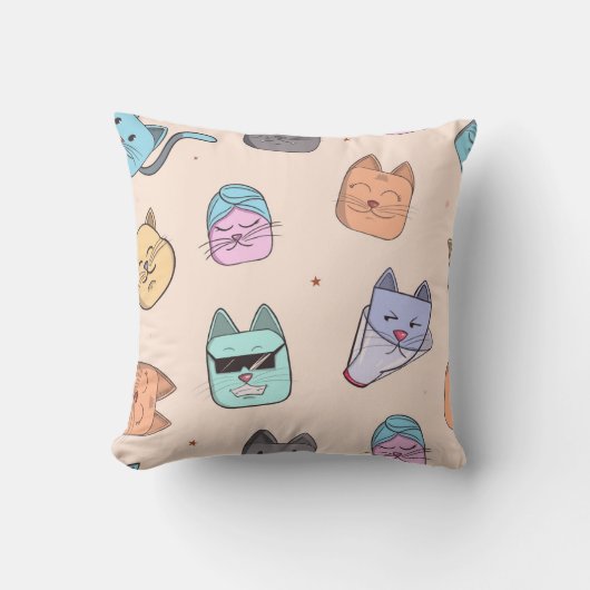 Cute Cartoon Cat Kitty Faces Pattern Patterns | Pa Kussen (Voorkant)