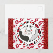Cute Cartoon Cat Love Red Glitter Briefkaart (Voorkant / Achterkant)