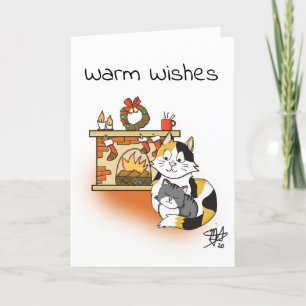 Cute Cartoon Cat Ma met Kitten Warm Kerstmis Kaart