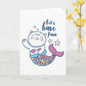 Cute cartoon cat mermaid kaart (Gele Bloem)