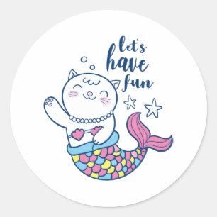 Cute cartoon cat mermaid ronde sticker