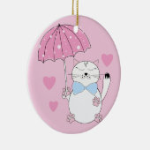 Cute cartoon cat met paraplu keramisch ornament (Rechts)