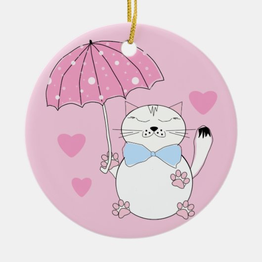 Cute cartoon cat met paraplu keramisch ornament (Voorkant)