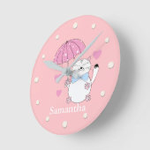 Cute cartoon cat met paraplu ronde klok (Hoek)