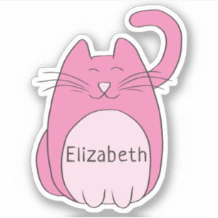 Cute Cartoon Cat Naam Roze contour Cut Sticker toe