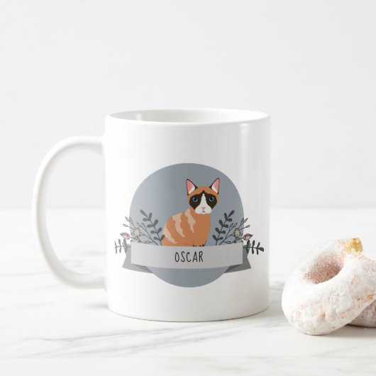 Cute Cartoon Cat Name Floral Cat Illustration Koffiemok (Met donut)