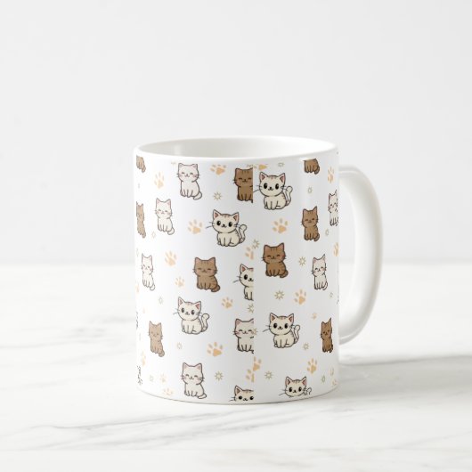 Cute Cartoon Cat Pattern Mug | Kawaii Kitty Coffee Koffiemok (Voorkant rechts)