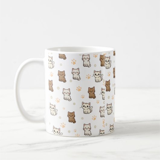 Cute Cartoon Cat Pattern Mug | Kawaii Kitty Coffee Koffiemok (Links)