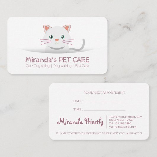 Cute Cartoon Cat Pet Care Pet Grooming Appointing Afsprakenkaartje (Voorkant / Achterkant)